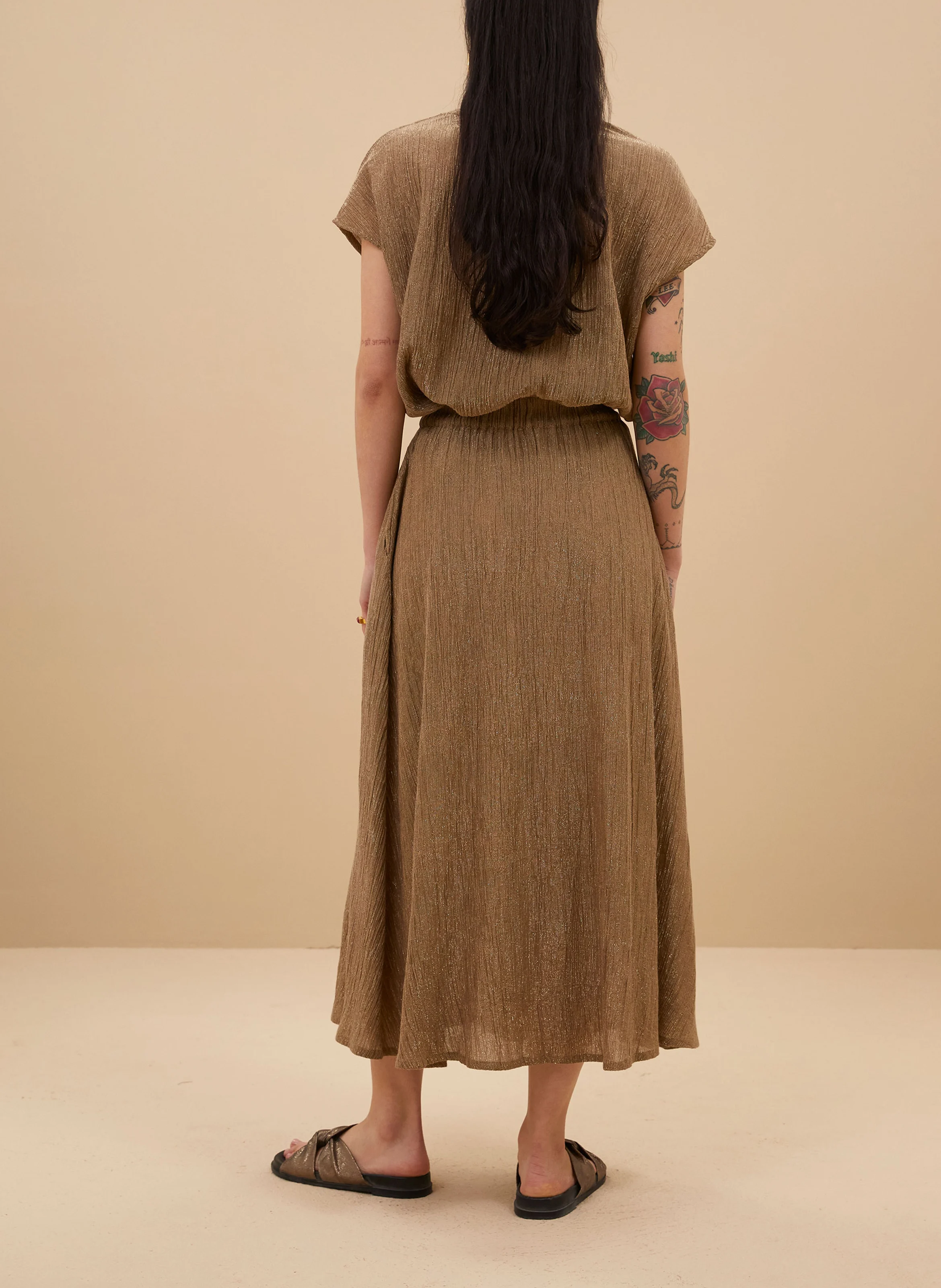 JUTA - Jupe midi taille haute en coton mélangé | Doré