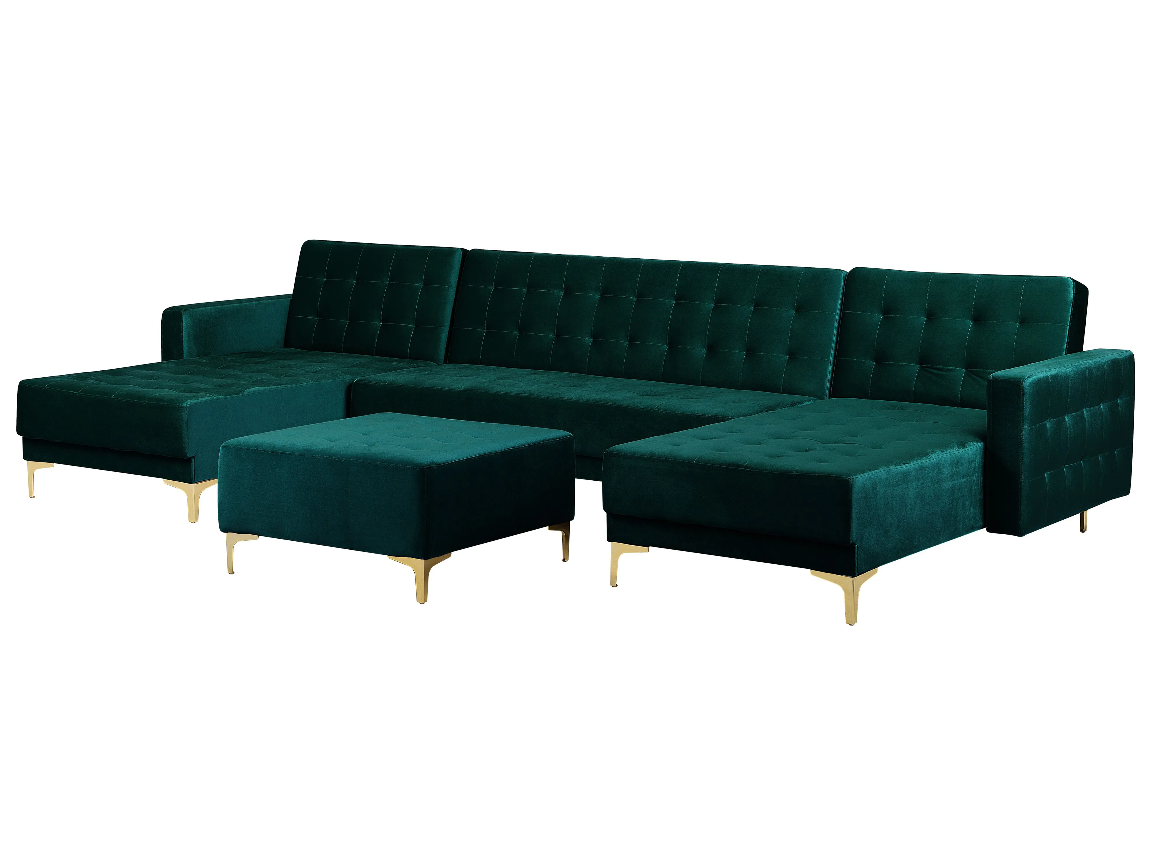 Modulaire U-vormige slaapbank 5-zits ABERDEEN Fluweel Groenblauw met ottomaan