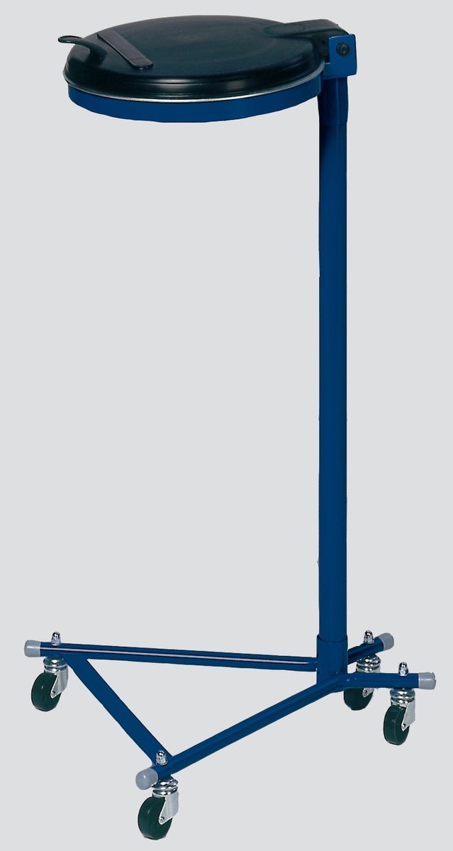 PROREGAL Robuuste enkele afvalbak met kunststof deksel, 4 wielen, 35 cm opening, afmetingen (H x B x D): 100 x 49 x 52 cm, staal, blauw/zwart