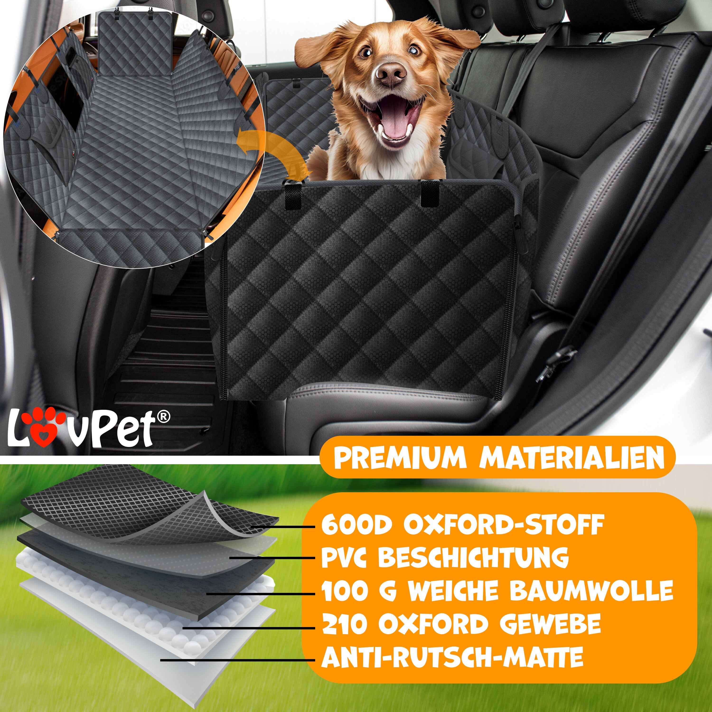 LovPet® 2in1 Hundedecke für Auto Rückbank & Kofferraum mit Seitenschutz und Sichtfenster Kofferraumschutz - Wasserabweisende Hunde Autoschondecke Universal Autoschutzdecke Autodecke Rücksitz