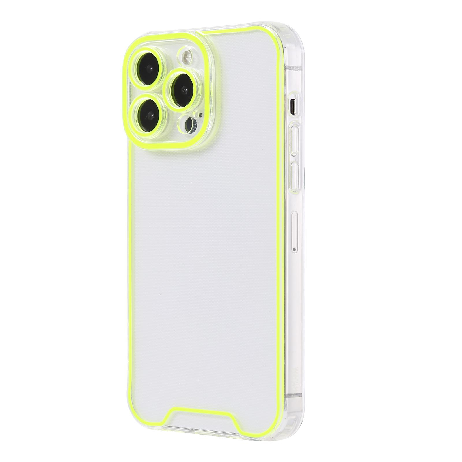 iPhone 14 Pro Gummi Case Hülle mit Fluoreszierendem Rahmen - Gelb / Transparent