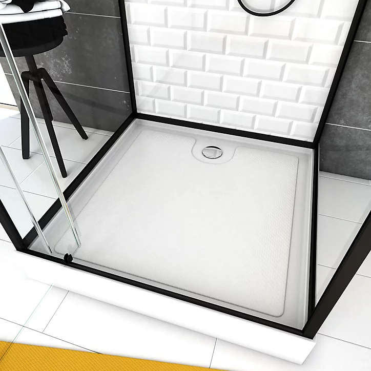 Cabine de douche carrée blanc et noir Galedo Métro 80 x 80 cm