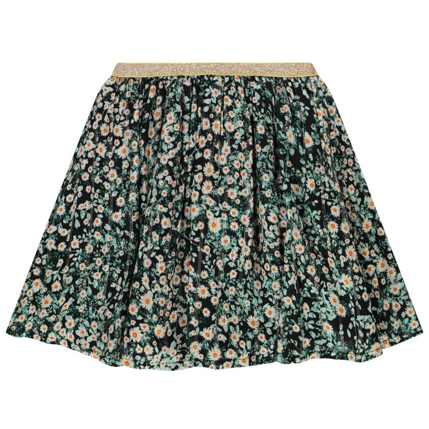 Jupe courte en voile de viscose imprimé fleuri pour fille - Noir