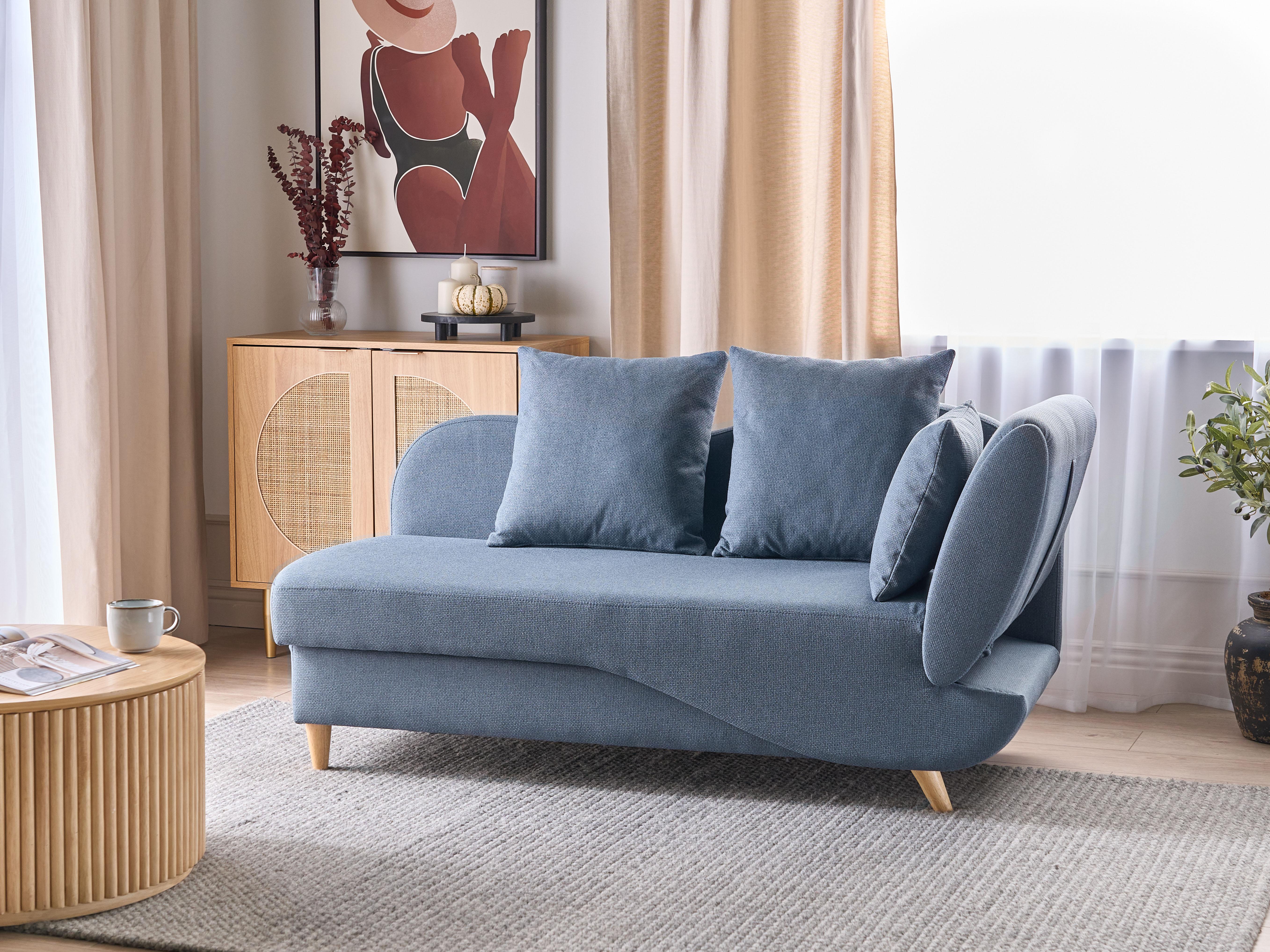 Rechtszijdige chaise longue MERI Kunstlinnen Donkerblauw met opbergruimte