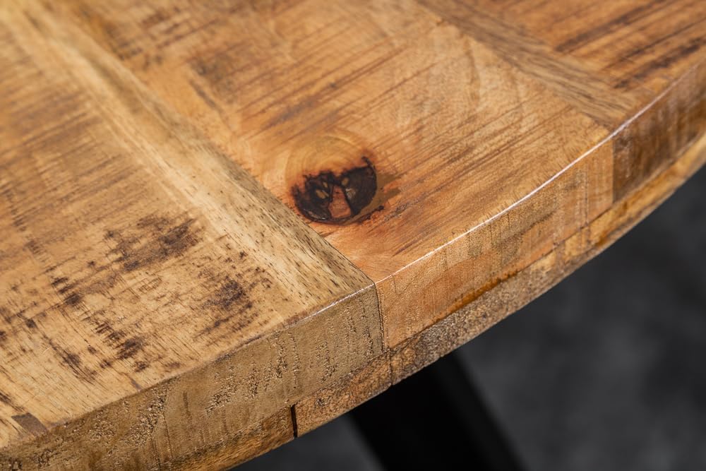 invicta INTERIOR Massiver Esstisch Iron Craft 120cm rund Natur Mangoholz Tisch Bistrotisch Küchentisch Holztisch