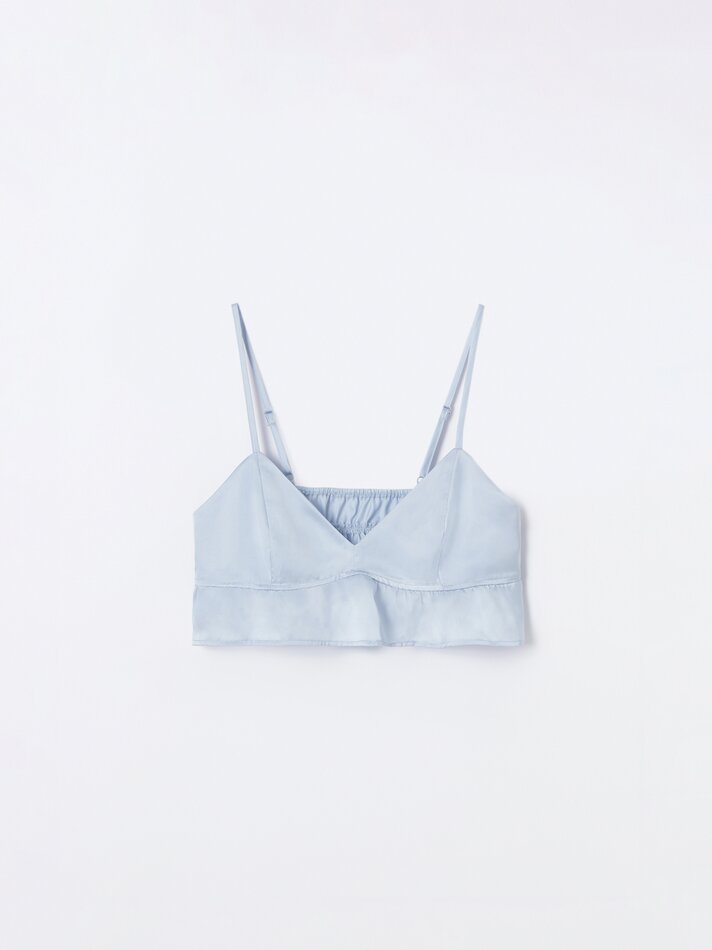 Top cropped de cetim - Azul celeste