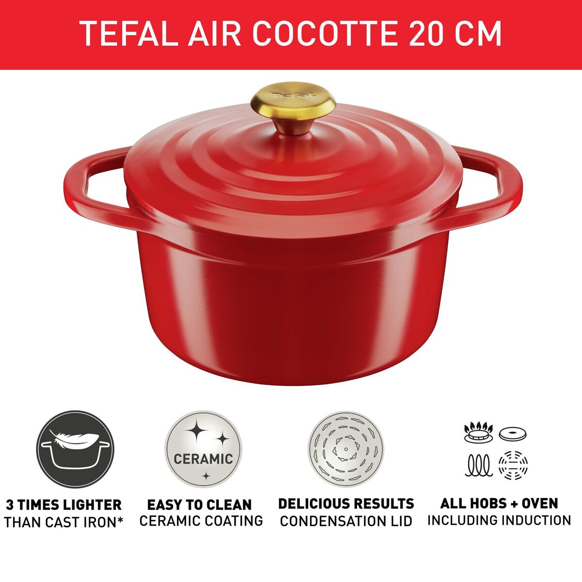 Air gryte, 3,1 liter, 20 cm, rød