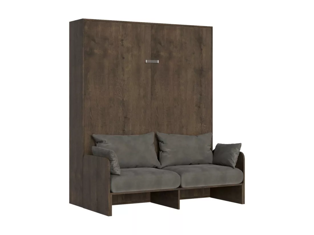 Lit escamotable vertical noyer avec canapé tissu Bounto-Couleur Microfibre 20-160x190
