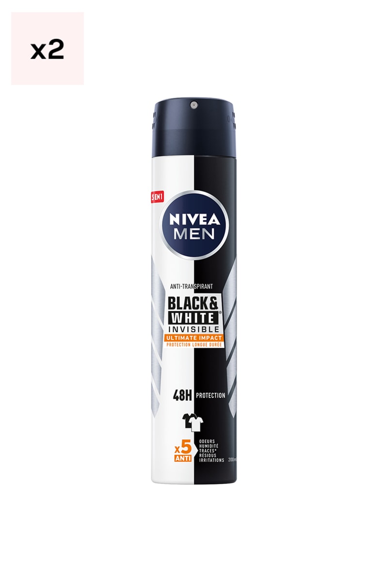 Déodorants anti-transpirants anti-traces blanches 48 h - Black & White - Homme - 2 x 200 ml