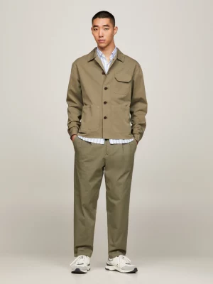 Sobretudo militar slim fit em sarja tingida em peça