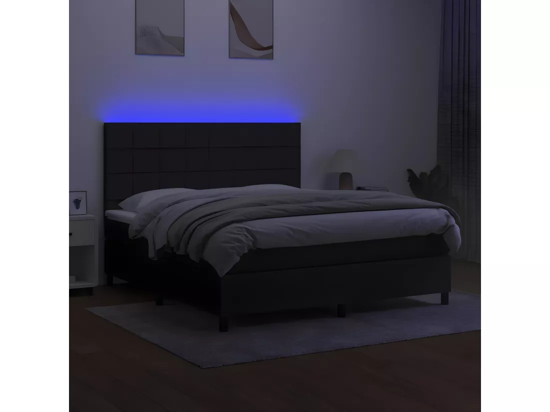 Sommier tapissier avec matelas et LED Noir 160x200 cm Tissu