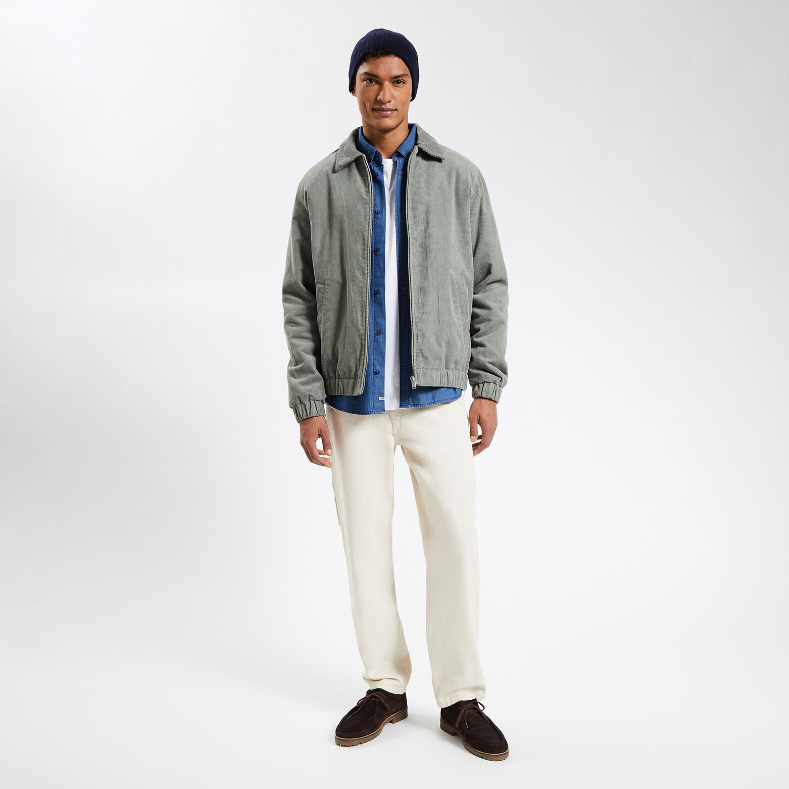 Blouson en velours col chemise Vert