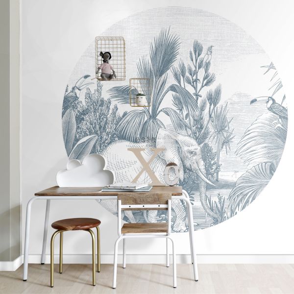 Estahome Behangcirkel - Jungle - Ø 140 cm - Blauw