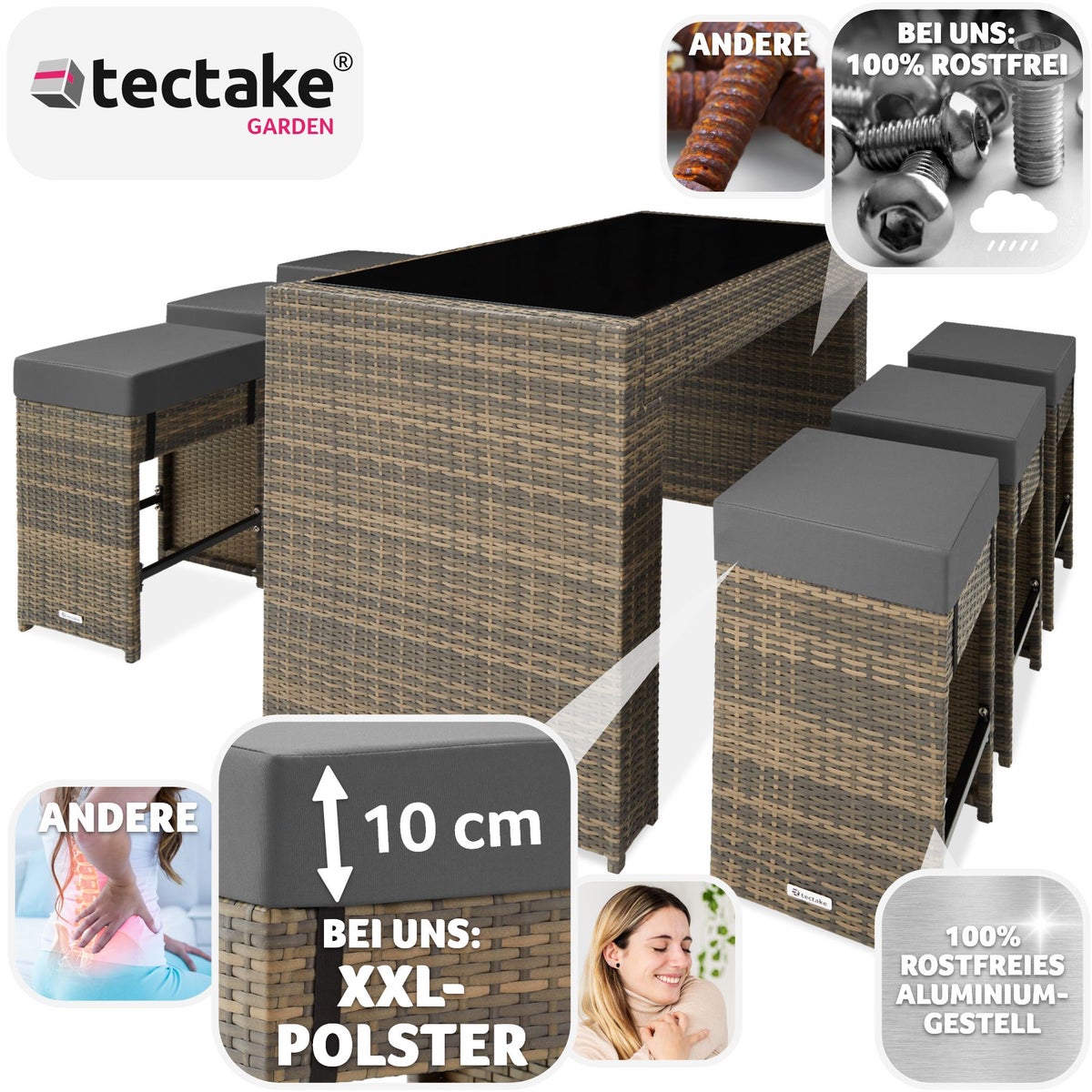 Rotan barset tectake Ibiza met aluminium frame, 2 afdeksets