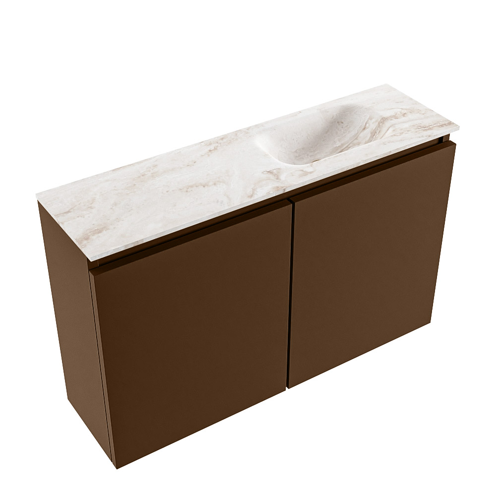 Mondiaz Ture DLux toiletmeubel 80cm rust met wastafel frappe rechts met kraangat