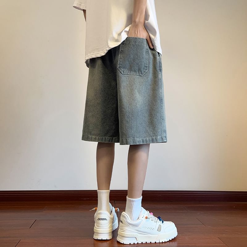 Posive - Gewassen denim shorts met trekkoordtaille