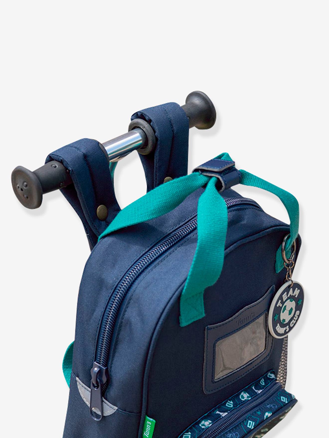 Mochila Nina Tann, azul médio com estampa.