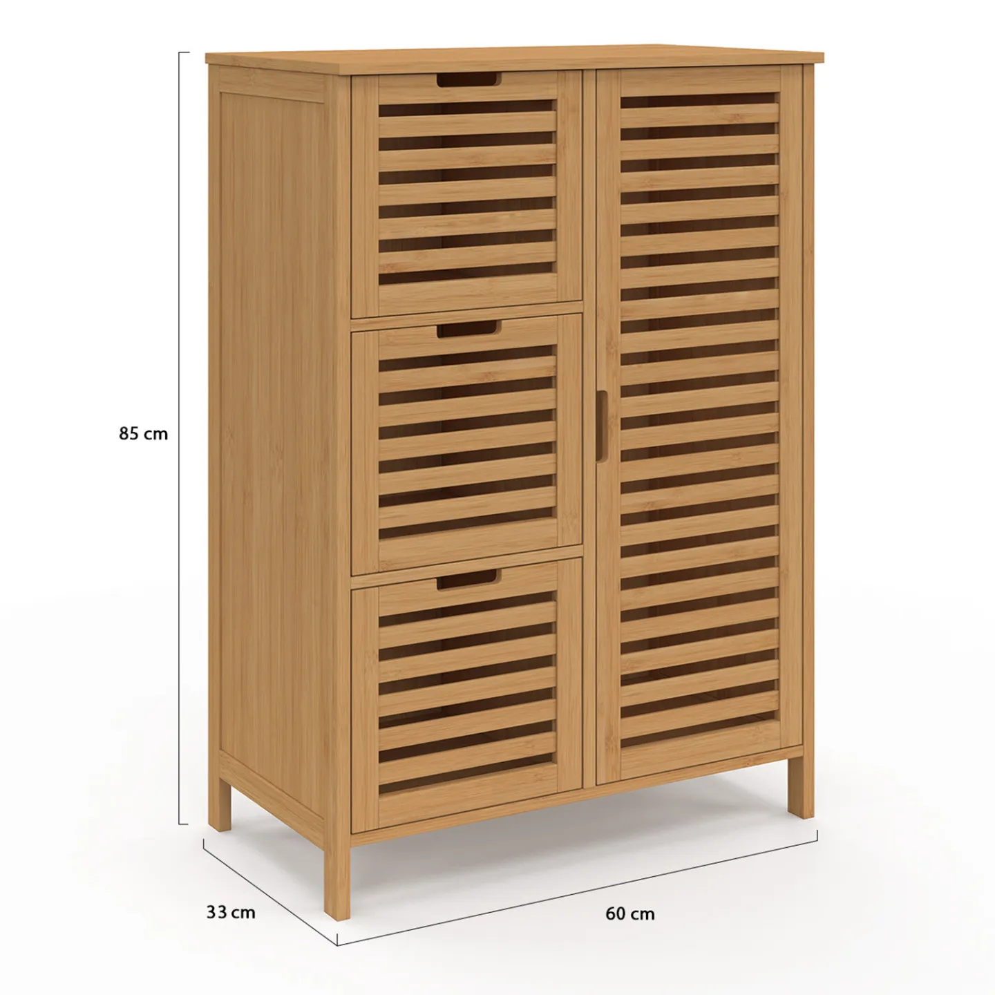 Meuble de rangement salle de bain bambou BEA 3 tiroirs avec placard