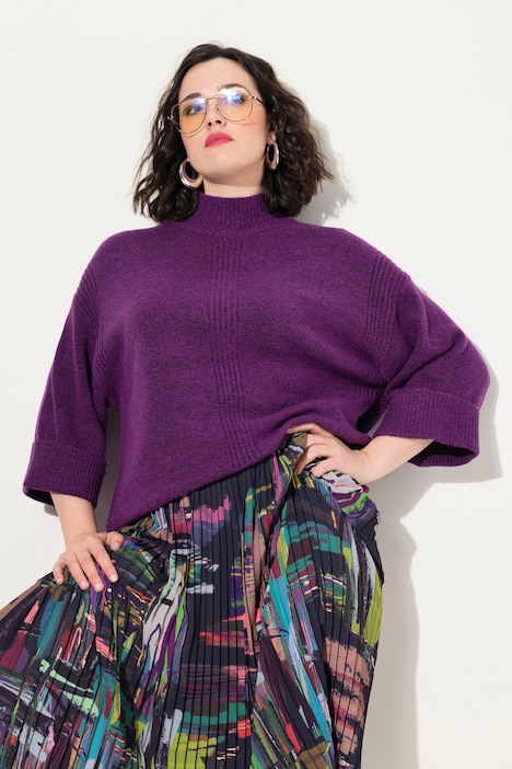 Pullover, Rippeinsätze, Stehkragen, 3/4-Arm