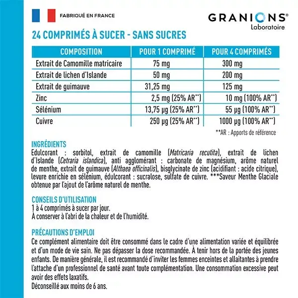Pastilhas Granions para Alívio Respiratório do Nariz e Garganta, Sabor Menta, 24 unidades