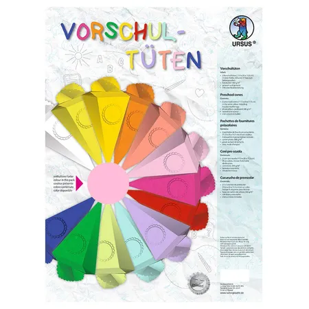 URSUS Vorschultüte aus Fotokarton zum Selbstgestalten, 2 Stück, ca. 11,5 x 25 x 11,5 cm, rosa