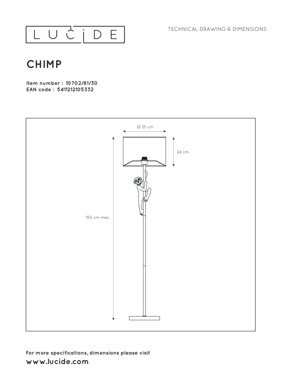 Lucide Chimp vloerlamp zwart