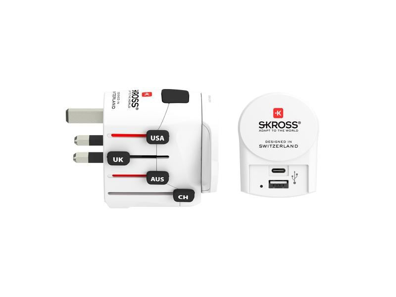 SKROSS Weltreiseadapter PRO  USB (A C) Weltreiseadapter inkl. Euro USB Charger (AC)