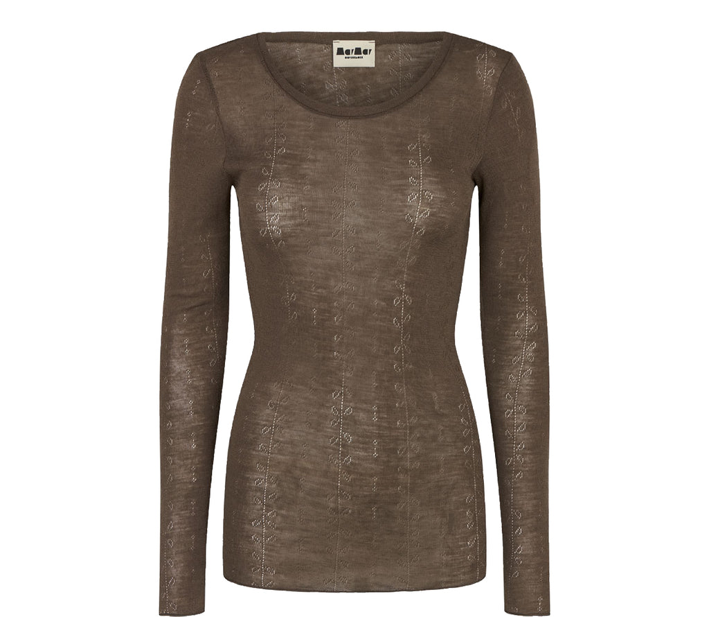 Tamra W, Uld Pointelle T-shirt - Terre