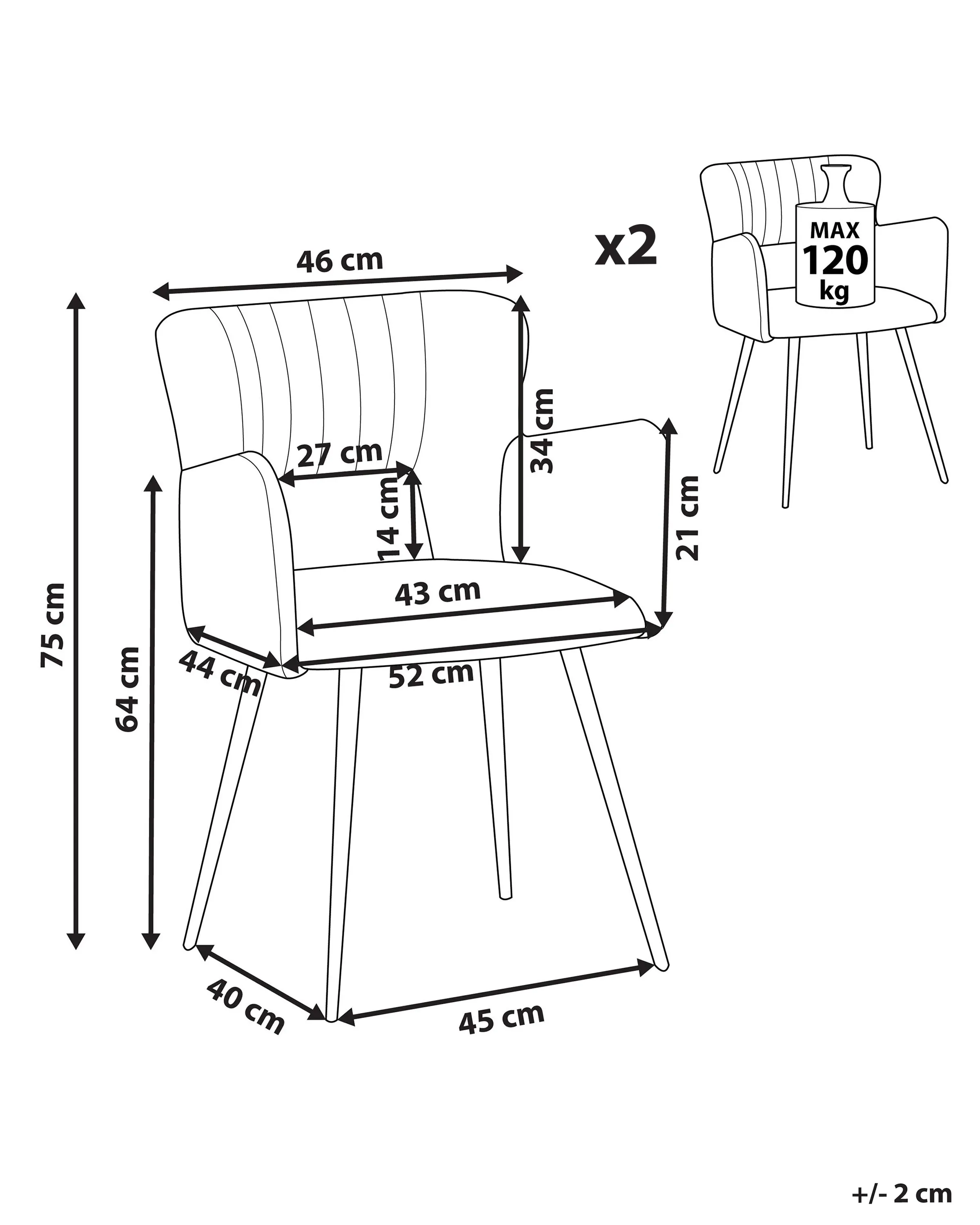 Set van 2 eetkamerstoelen SANILAC Fluweel Donkergrijs
