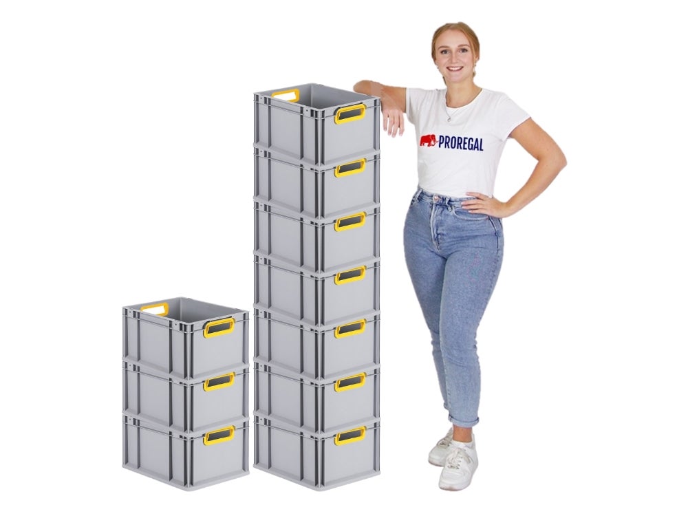 PROREGAL Eurobox Nextgen Kleur HxBxD 22 x 30 x 40 cm 20 liter Handgrepen Geel Open gladde bodem Euro container transportbox