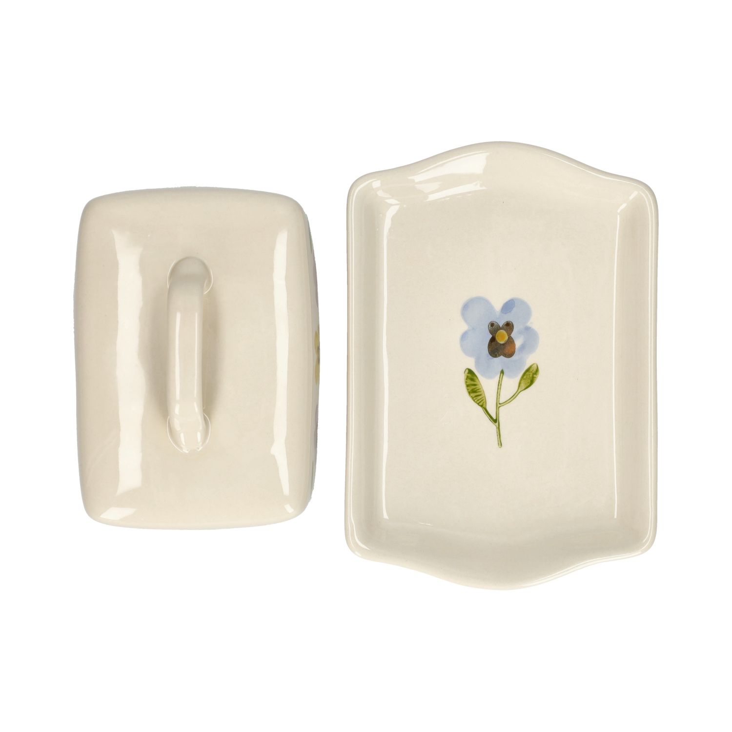 Botervloot, steengoed, viooltjes, 18,5 x 13,5 cm