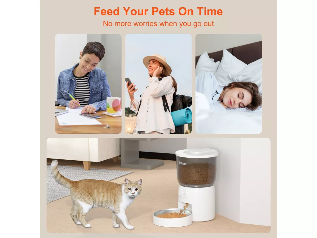 Balimo 3L Distributeur Croquettes Chat Automatique 2.4G WiFi, 1-10 Repas par Jour, Blanc