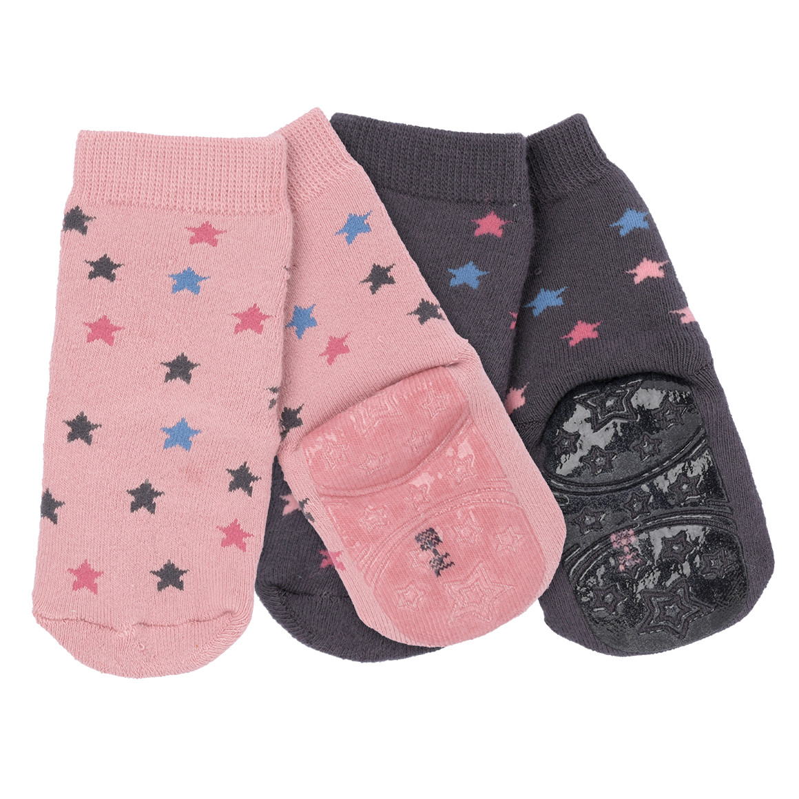 Topomini 2 Paar Baby Socken mit Sternen dunkelgrau / rosa