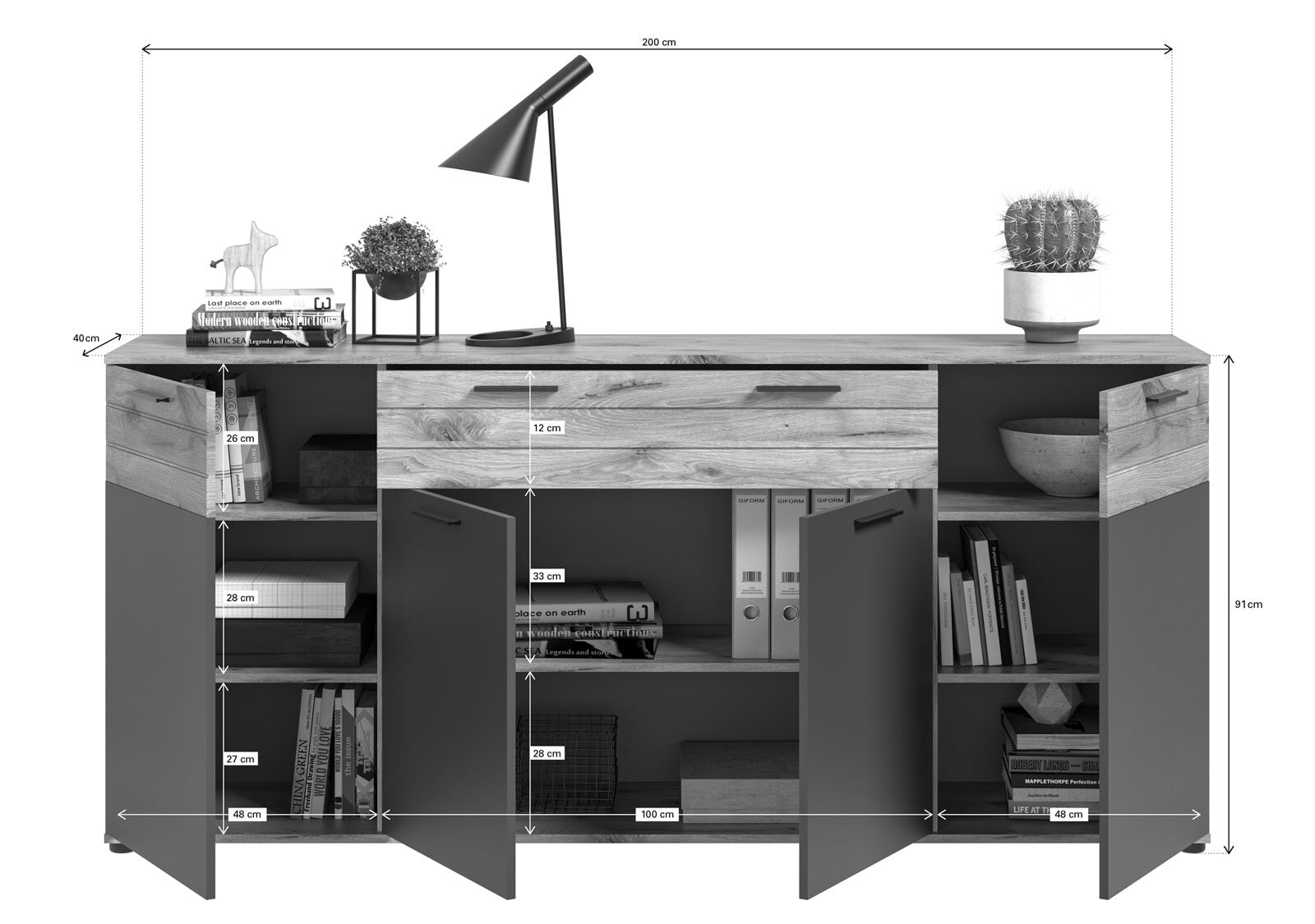 Sideboard Mason Grau/Braun 200x91x40 cm