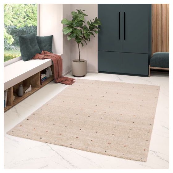 Tapis doux à poils longs - sofia - écru et pois colorés - 160 x 230 cm
