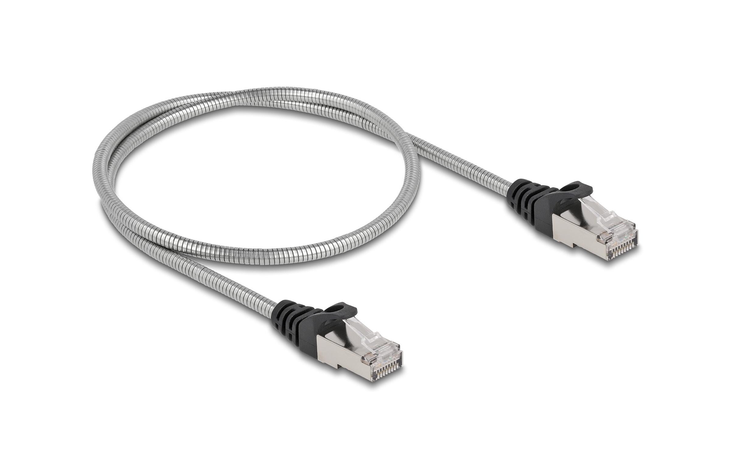 Patchkabel mit Metallmantel Cat 6A, U/FTP, 0.5 m, SilberDelock RJ45 Kabel Cat.6A U/FTP mit Metallmantel 0.5 m
