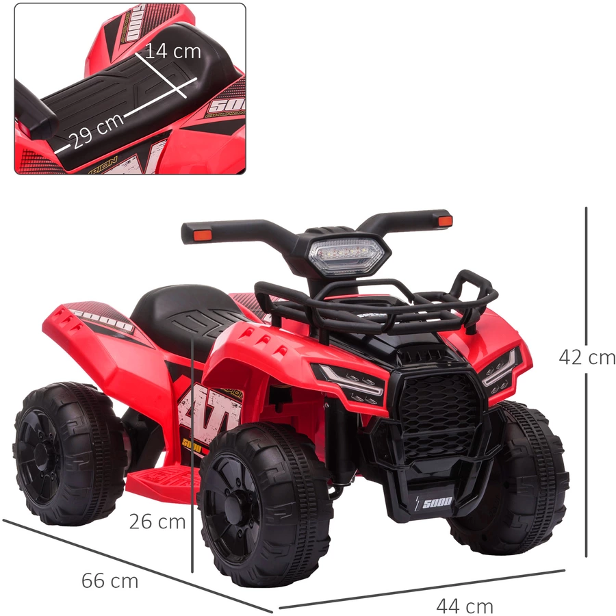 HOMCOM Elektroquad 6V Akku Elektroauto LED Frontlicht rot