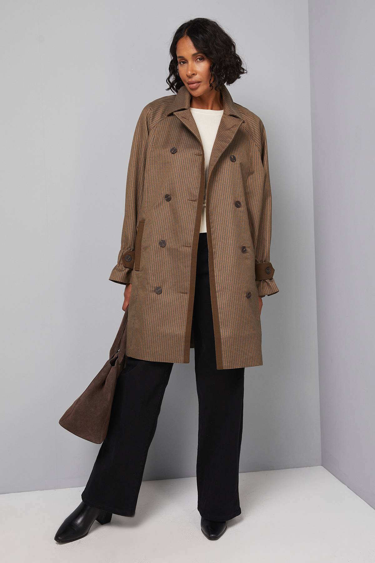Wallis Manteau à Col à Carreaux Marron