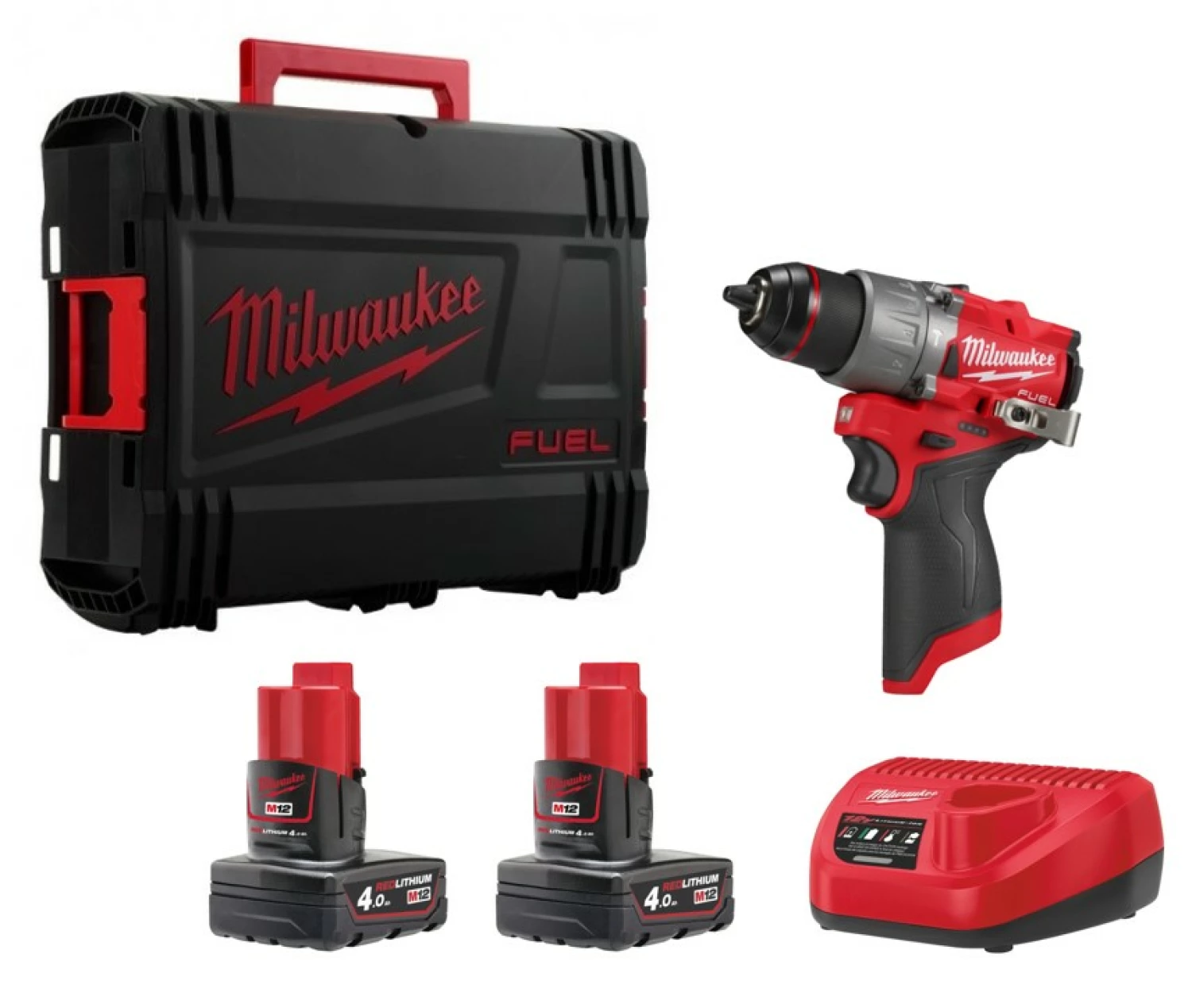 Milwaukee M12 FPD2-402X 12V Li-Ion accu subcompacte slagsboormachine set (2x 4.0Ah accu) in HD Box - 45 Nm