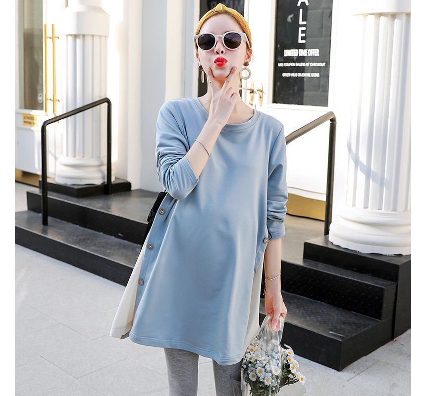 matteira - Zwangerschapsjurk met lange mouwen en tweekleurige T-shirtjurk / leggings / set