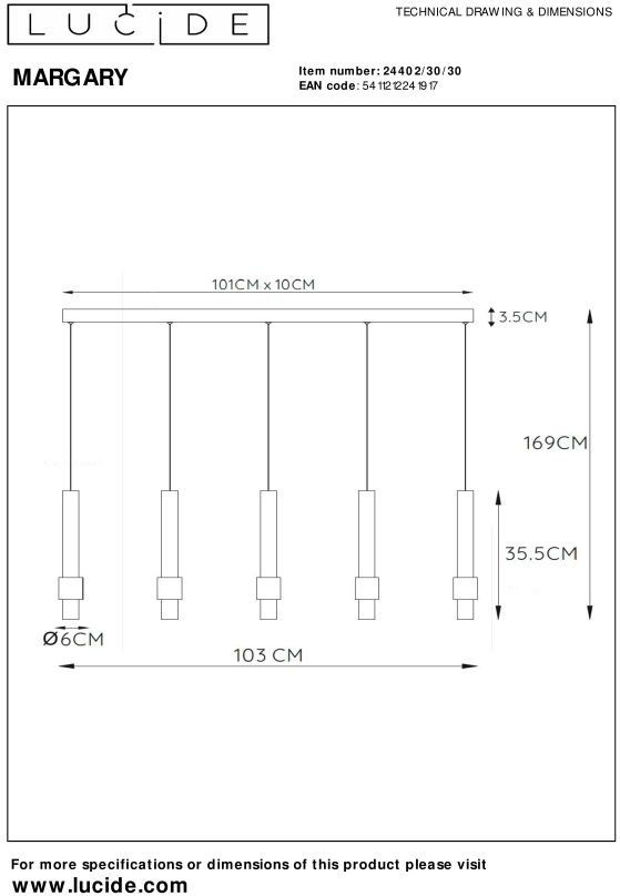 Lucide   Margary Zwart Hanglamp