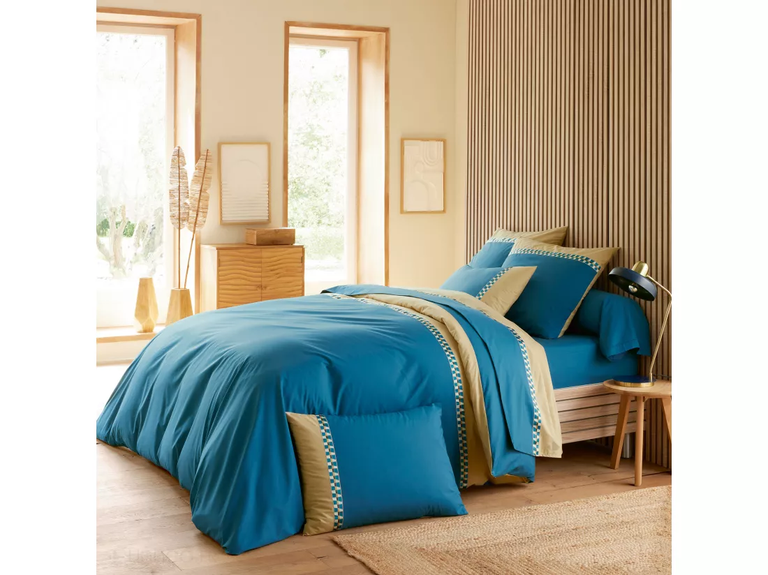 Drap plat 180x290 cm en percale de coton LINOA bleu cobalt