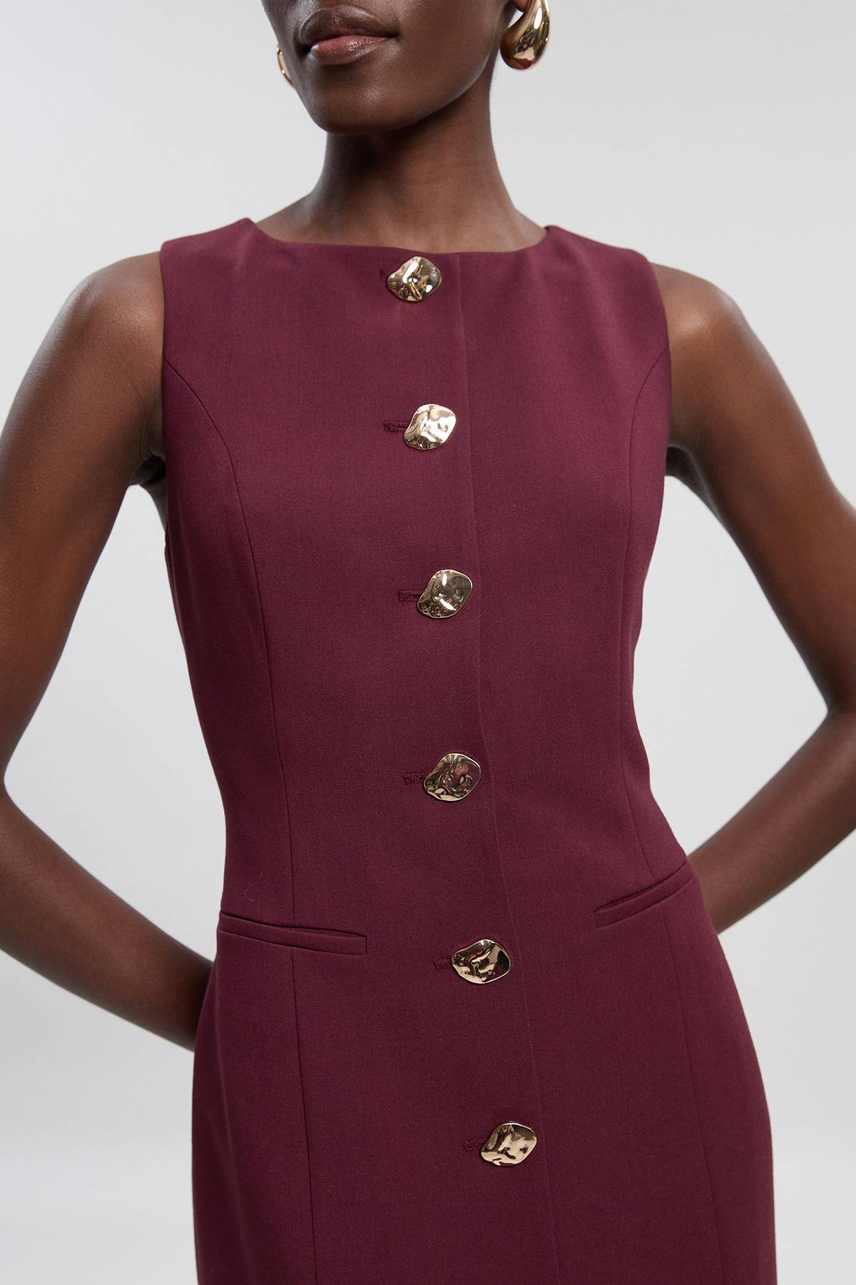KarenMillen Robe Crayon Mi-Longue Essential Compacte à Boutons