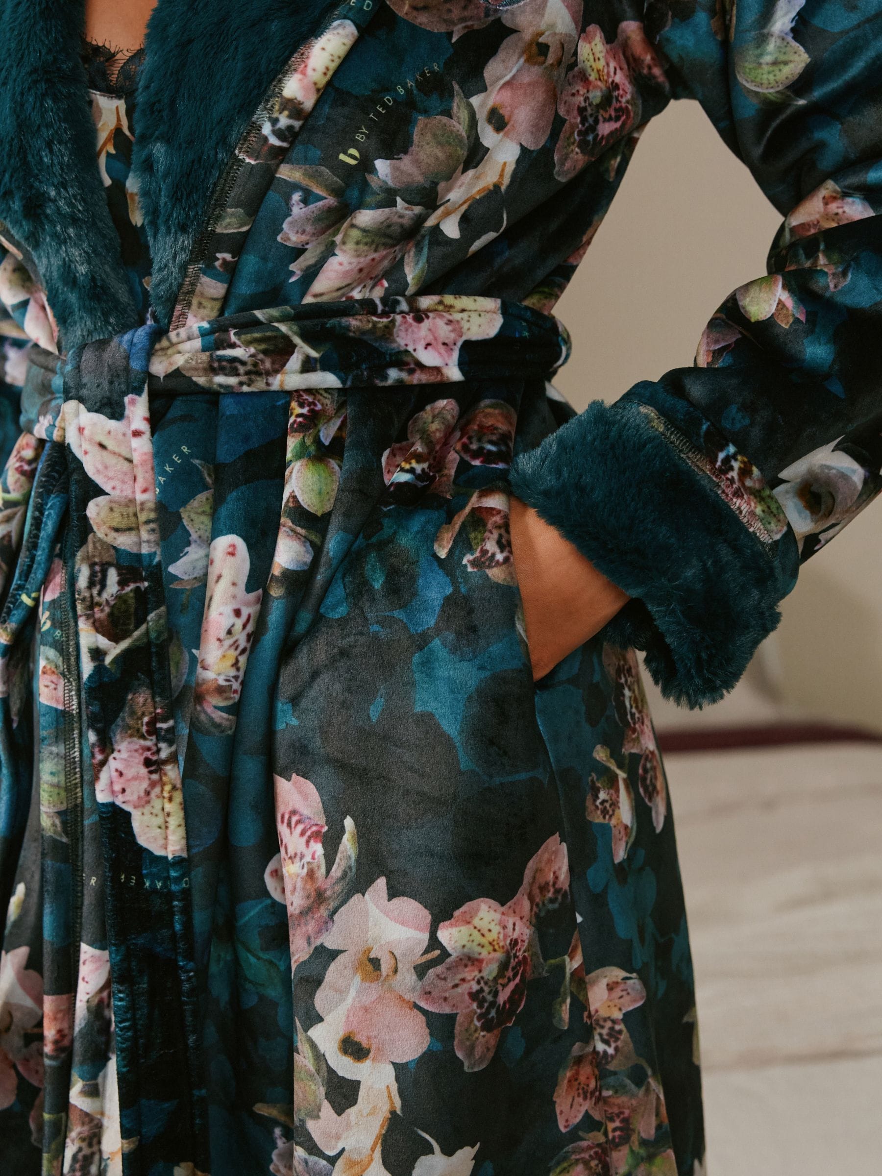 B by Ted Baker Dark Teal Floral Cosy Robe