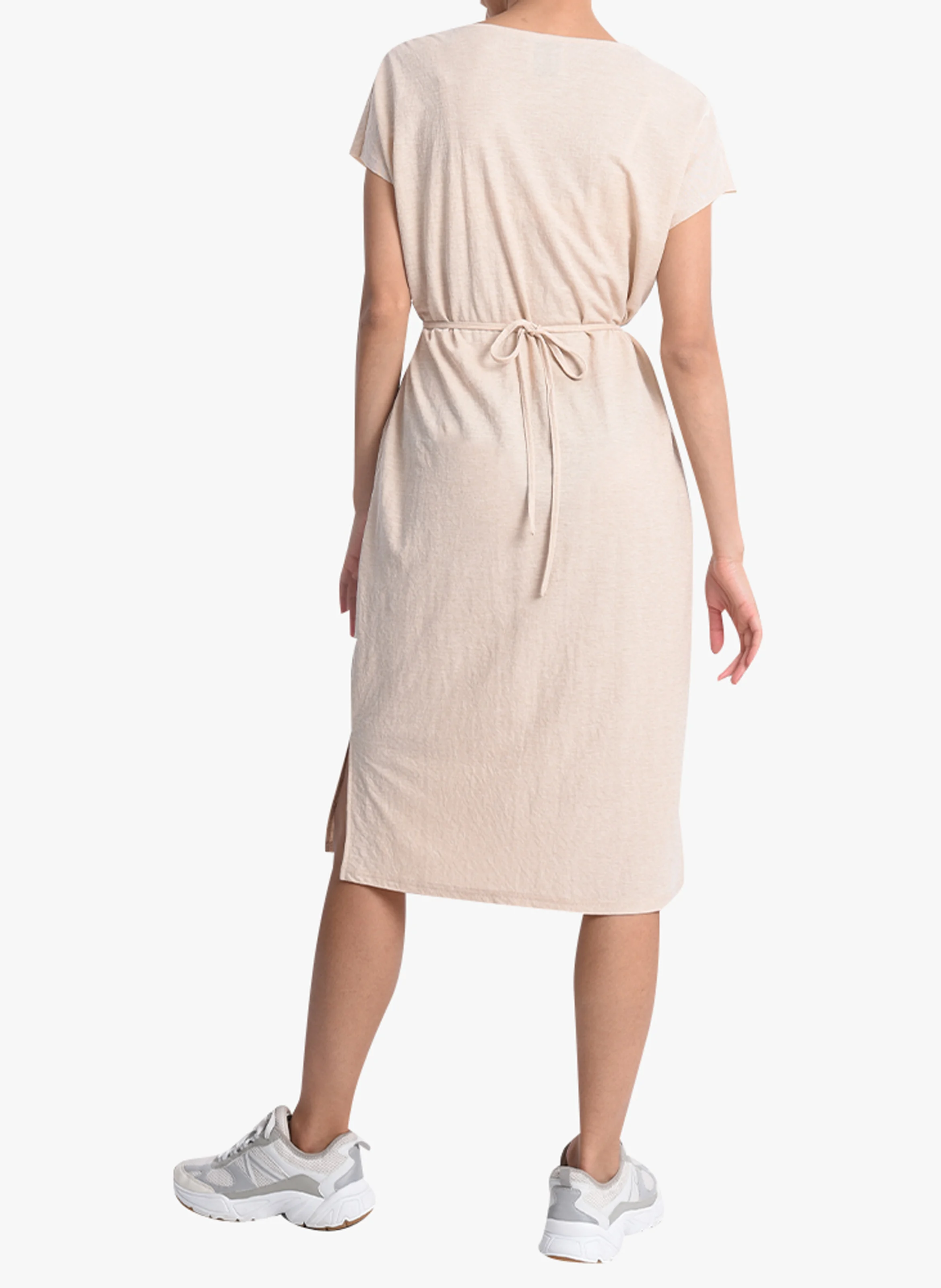 Robe midi col V| Beige