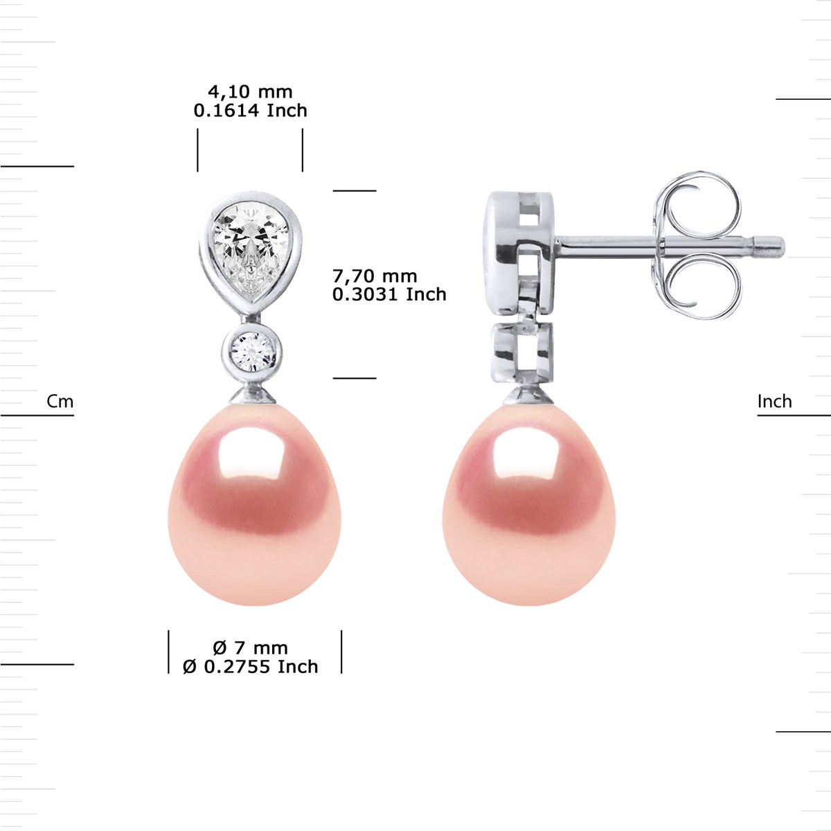 Pendants d'Oreilles Joaillerie Perles d'Eau Douce Poires 7-8 mm Roses Argent 925