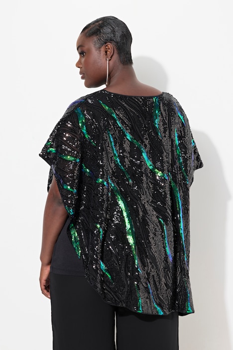 Bluse, oversized, Pailletten, Chiffon, doppellagig