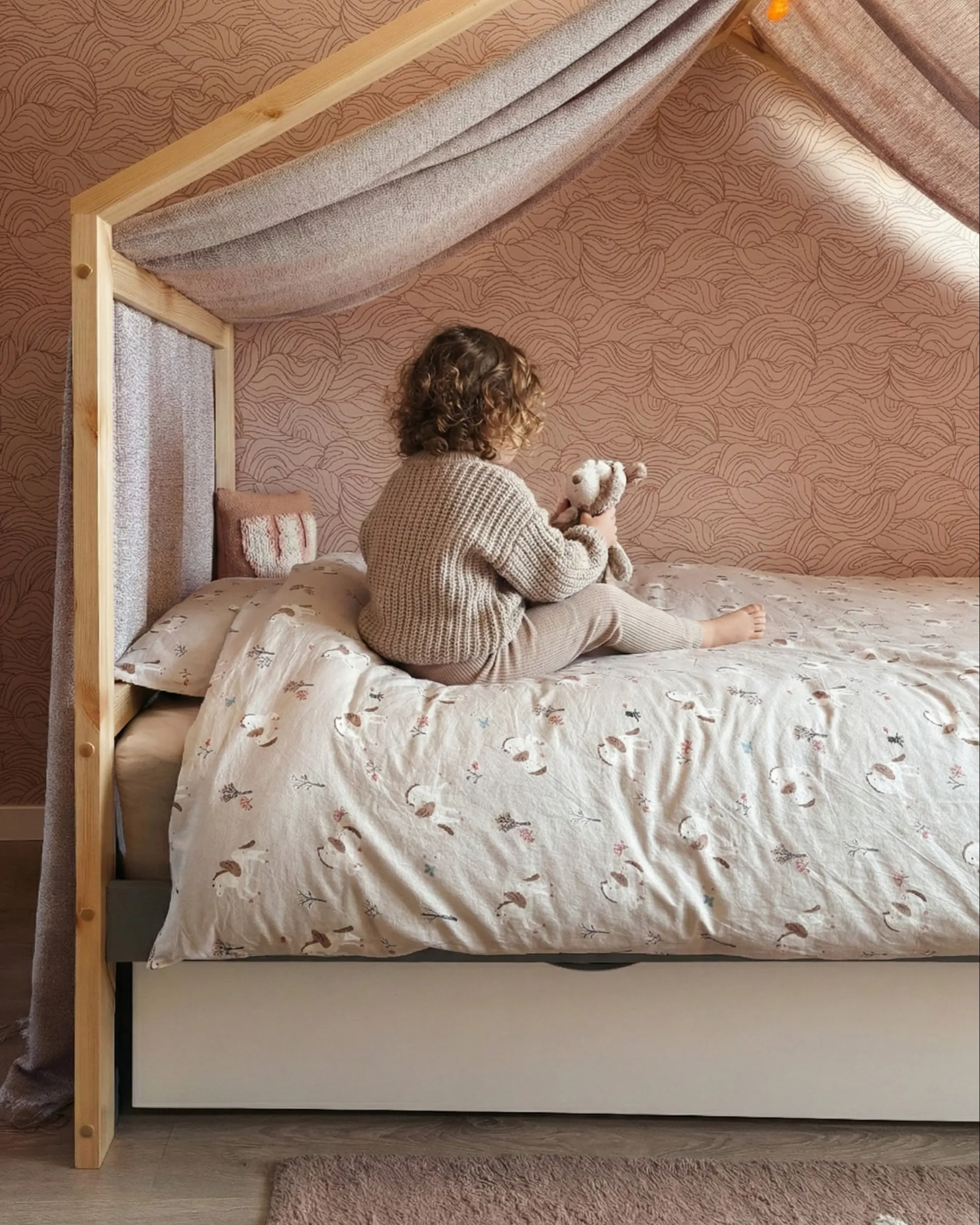 Kinderbed Huis Dennenhout ORGEVAL 90 x 200 cm met opbergruimte Grijs