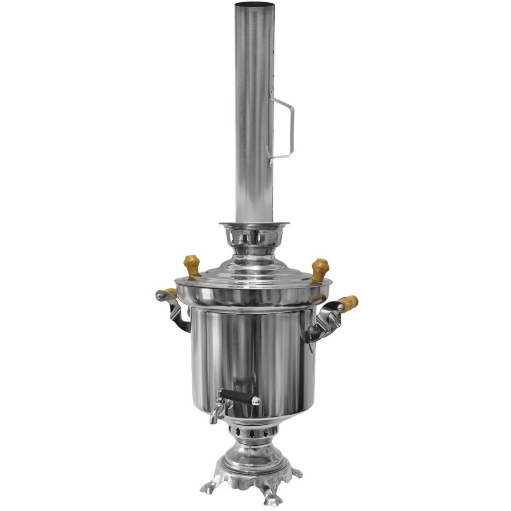 Edelstahl Holzkohle Samowar 5 Liter mit Schornstein Wasserkocher Teekocher Grill