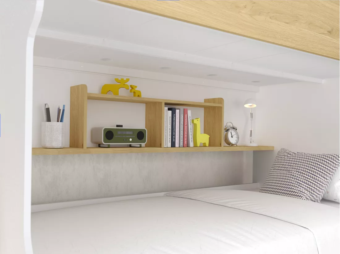 Lit superposé 90 x 190 cm - Avec rangements - Coloris : Blanc et naturel - YALOVA